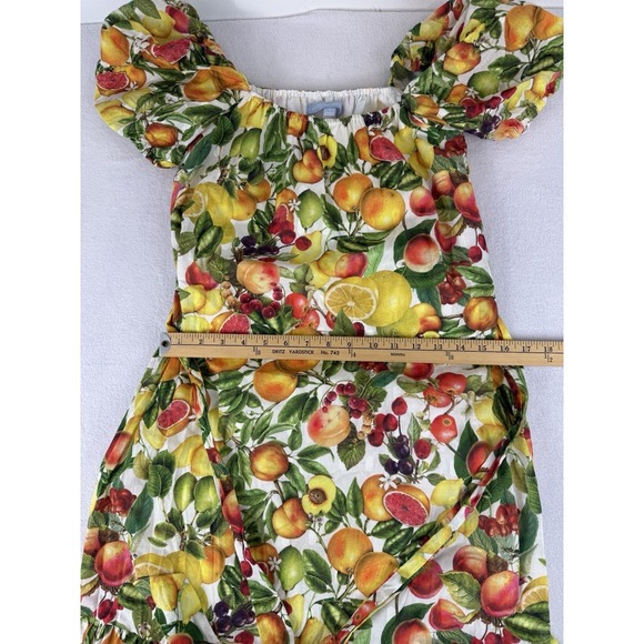 Antonio Melani Charlotte Dress Size 2 Floral Fruit Tiered Maxi Puff Sleeve Lemon - Picture 10 of 13
